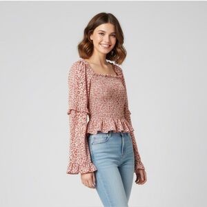 Boho Chic Altar'd State Smocked Mini Floral Long Sleeve Blouse